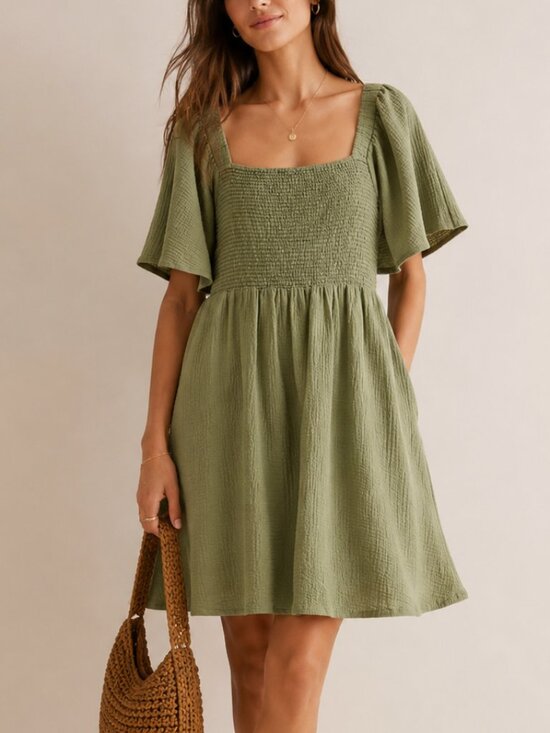 Madewell Dresses & Skirts - Madewell Lightspun Lucie Smocked Tie-Back Mini Dress Sage Green Large